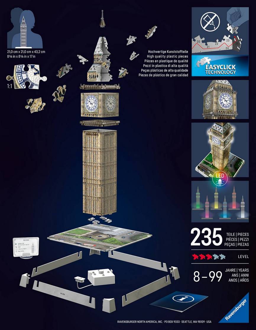 Ravensburger - Big Ben Light Up - 216 Piece 3D Jigsaw Puzzle