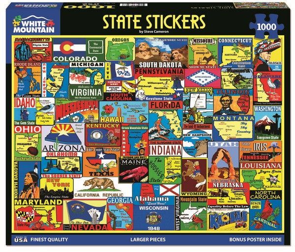 White Mountain - State Stickers - 1000 Piece Jigsaw Puzzle
