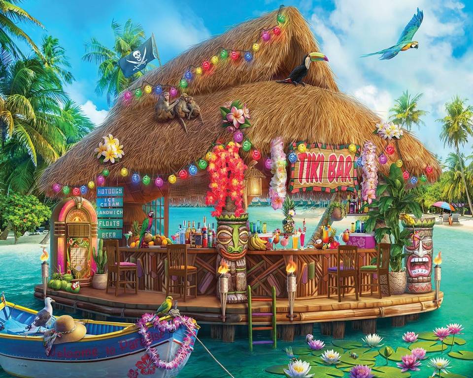 White Mountain - Floating Tiki Bar - 1000 Piece Jigsaw Puzzle