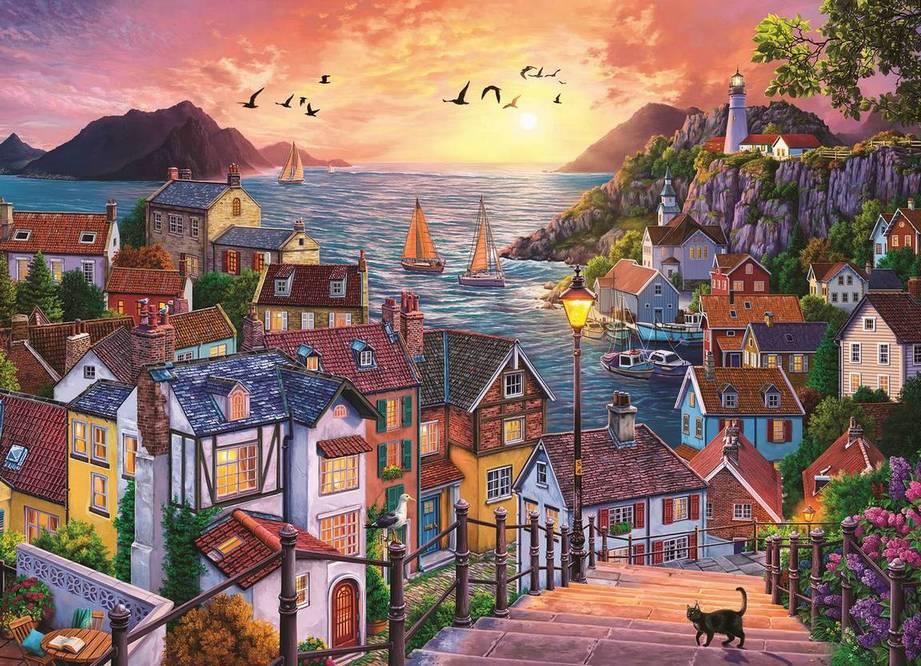 Cobble Hill - Coastal Town at Sunset - 1000 Piece Jigsaw Puzzle
