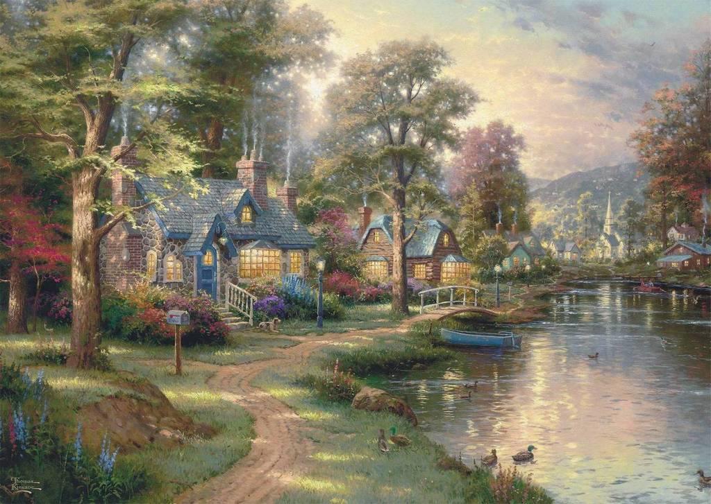 Schmidt - Thomas Kinkade - Hometown Lake - 1000 Piece Wooden Jigsaw Puzzle