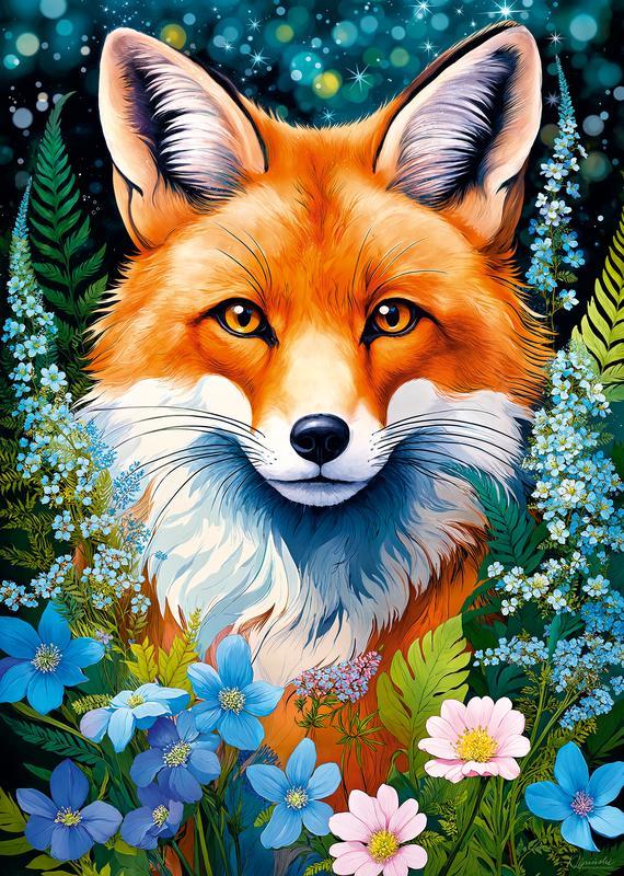 CherryPazzi - Red Fox in Flowers - 1000 Piece Jigsaw Puzzle