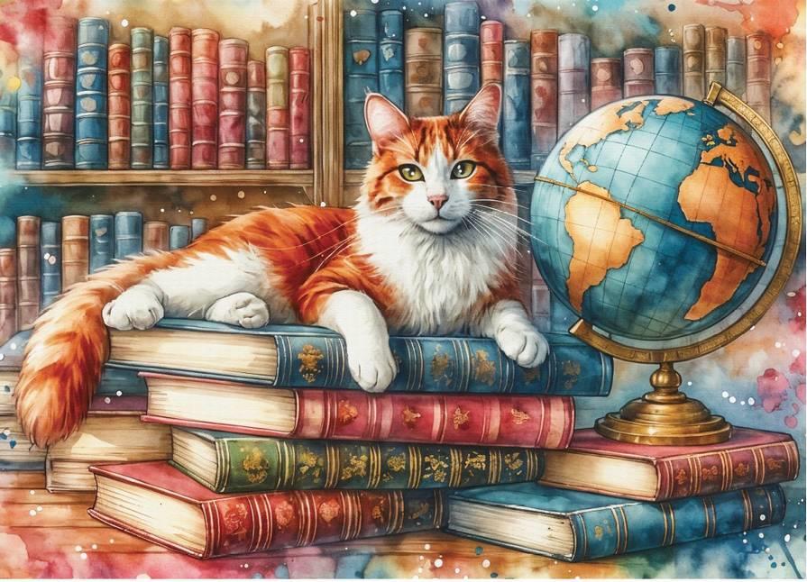 Delfy - Books Globe & Purrs - 1000 Piece Jigsaw Puzzle