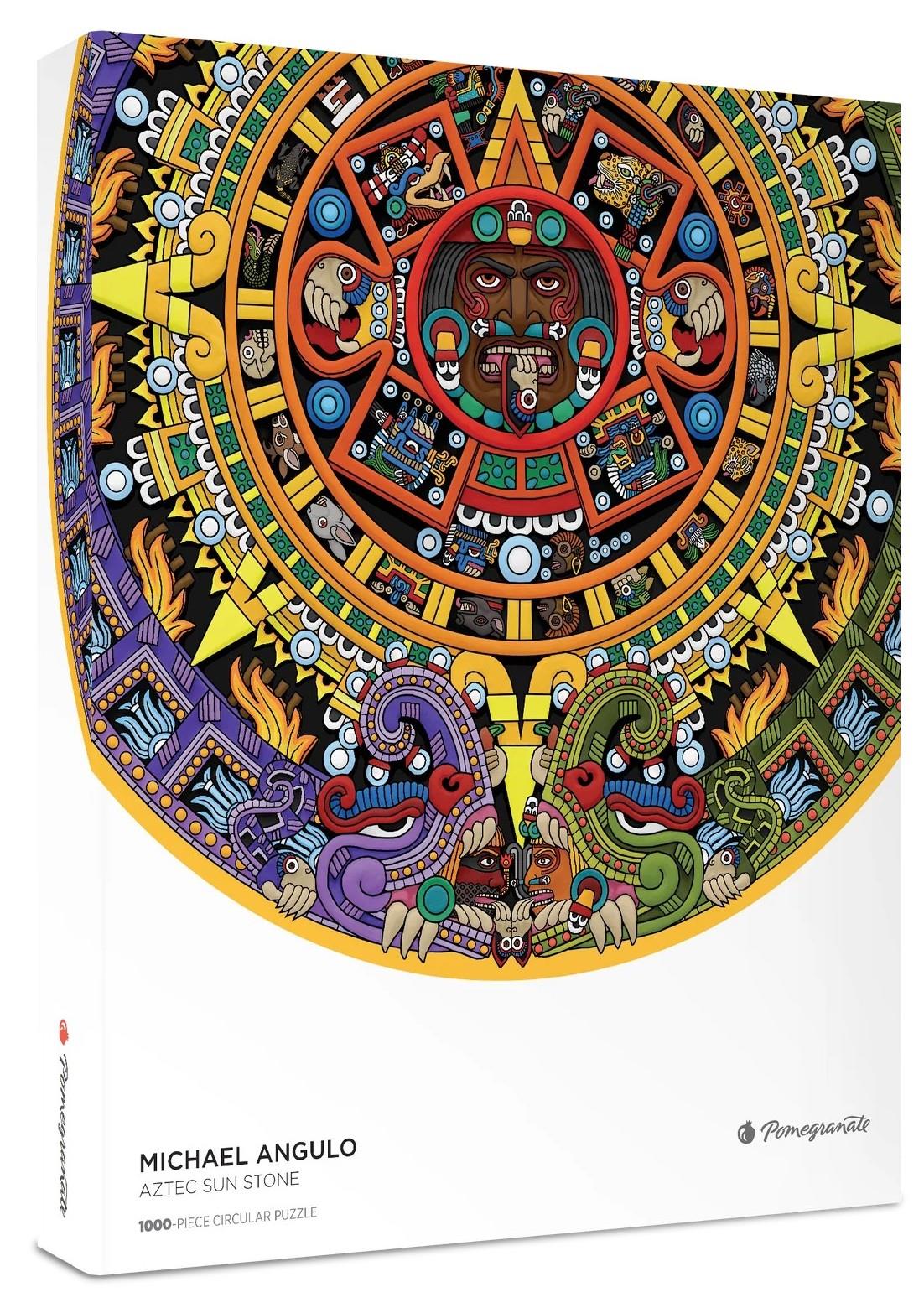 Pomegranate - Michael Angulo - Aztec Sun Stone - 1000 Piece Circular Jigsaw Puzzle