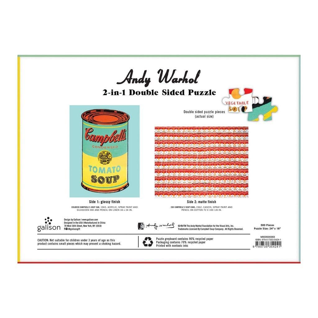 Galison - Andy Warhol Soup Can 2-sided - 500 Piece Jigsaw Puzzle
