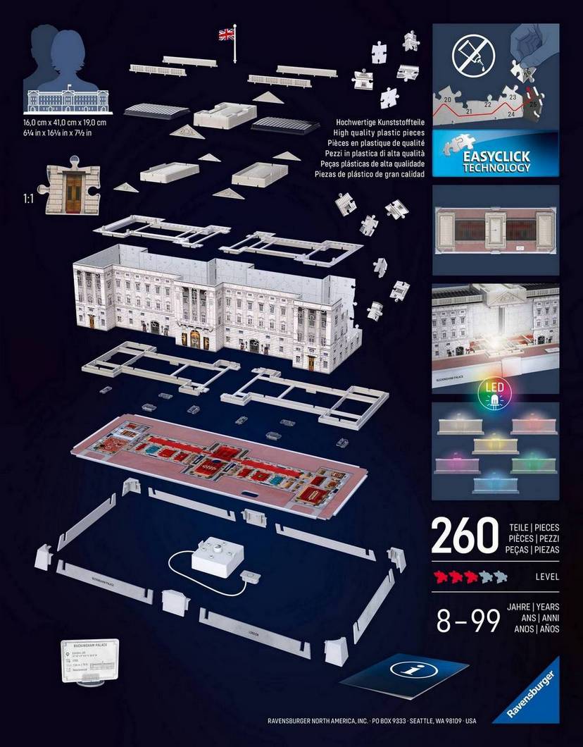 Ravensburger - Buckingham Palace Light Up - 216 Piece 3D Jigsaw Puzzle
