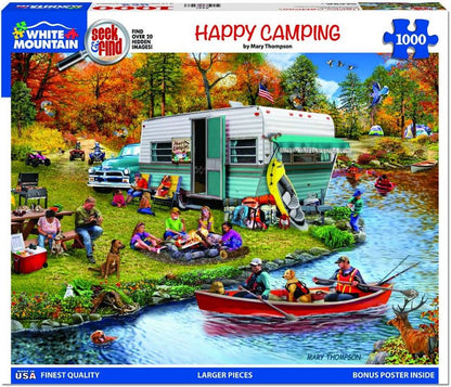 White Mountain - Happy Camping Seek & Find - 1000 Piece Jigsaw Puzzle