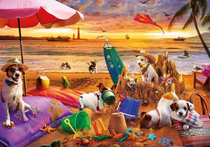 Educa - Dogs Playing On The Beach - 1000 Piece Jigsaw Puzzle