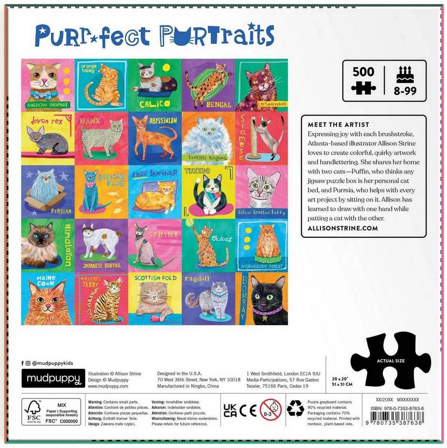 Galison - Purr-fect Portraits - 500 Piece Jigsaw Puzzle