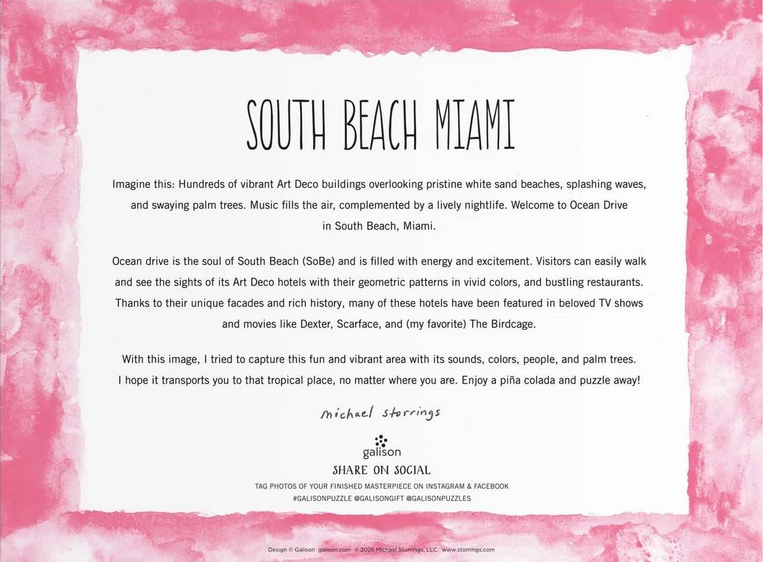 Galison - Michael Storrings - South Beach Miami - 1000 Piece Jigsaw Puzzle