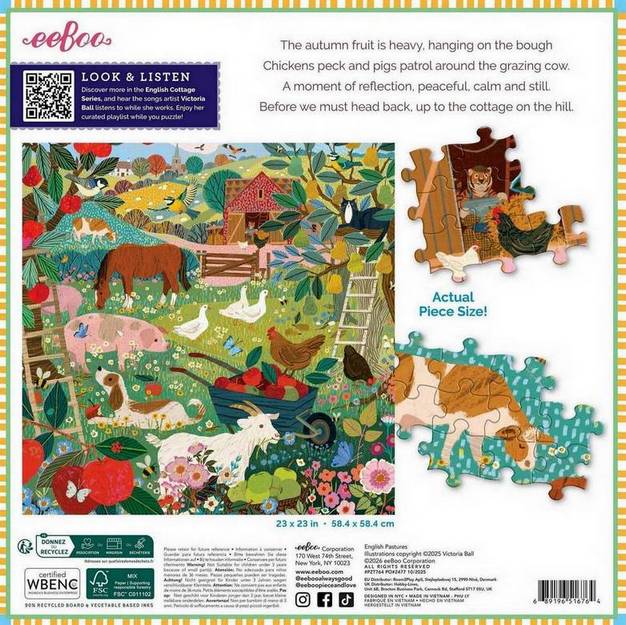Eeboo - English Pastures - 1000 Piece Jigsaw Puzzle