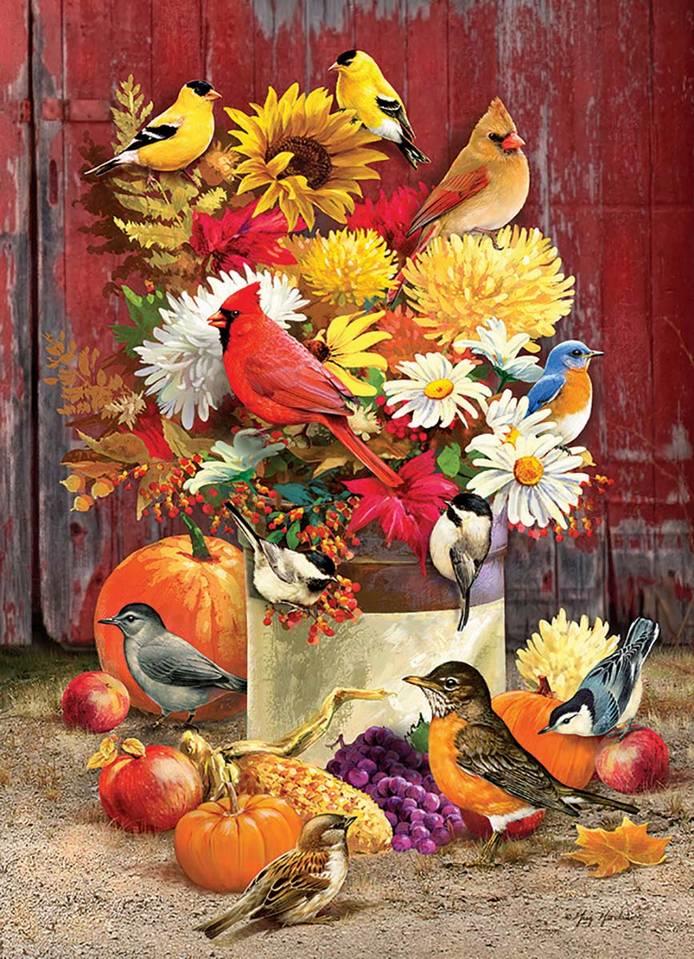 Cobble Hill - Autumn Bouquet Flowers Birds - 1000 Piece Jigsaw Puzzle