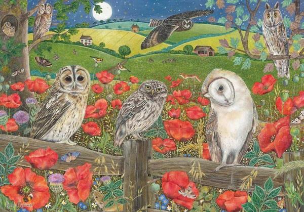 Otter House - Owls In Poppy Fields - 500 Piece Jigsaw Puzzle