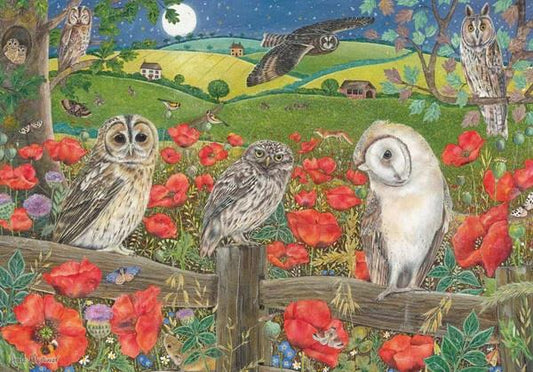 Otter House - Owls In Poppy Fields - 500 Piece Jigsaw Puzzle