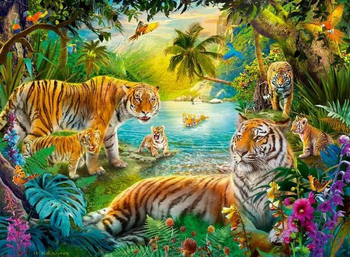 Ravensburger - Tiger family in Oasis - 500 Piece Jigsaw Puzzle