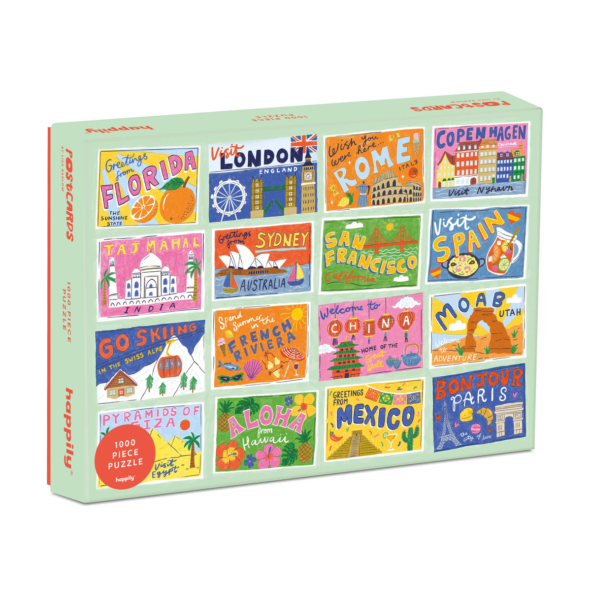 Happily Puzzles - Postcards - 1000 Piece Jigsaw Puzzle