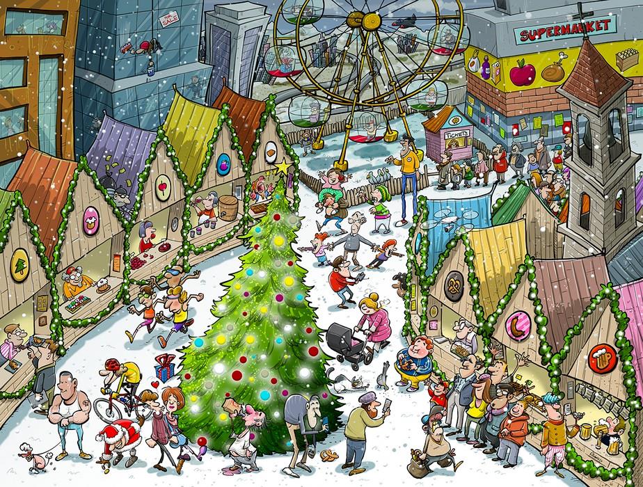 Happy Puzzle - At The Christmas Market - 1000 Piece Jigsaw Puzzle
