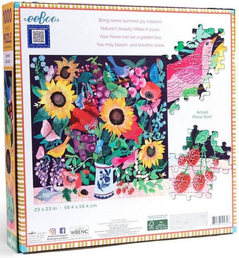 EeBoo Spring Bouquet 1000 Piece Puzzle - 23x23" Square Jigsaw With Glossy Pieces