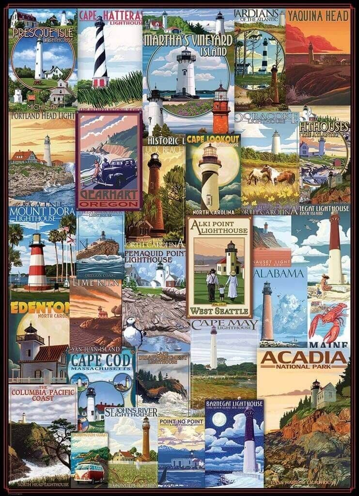 Eurographics - Lighthouses Vintage Posters - 1000 Piece Jigsaw Puzzle