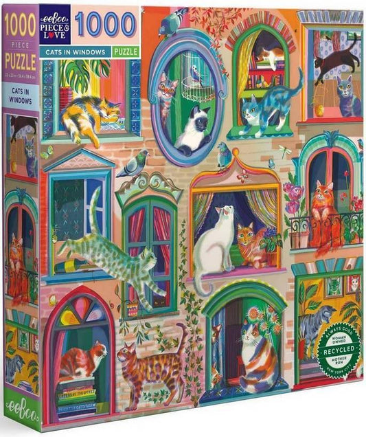 Eeboo - Cats in Window - 1000 Piece Jigsaw Puzzle