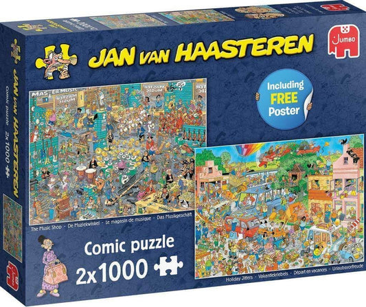 Jan van Haasteren - The Music Shop & Holiday Jitters 2 x 1000 Piece Jigsaw Puzzle