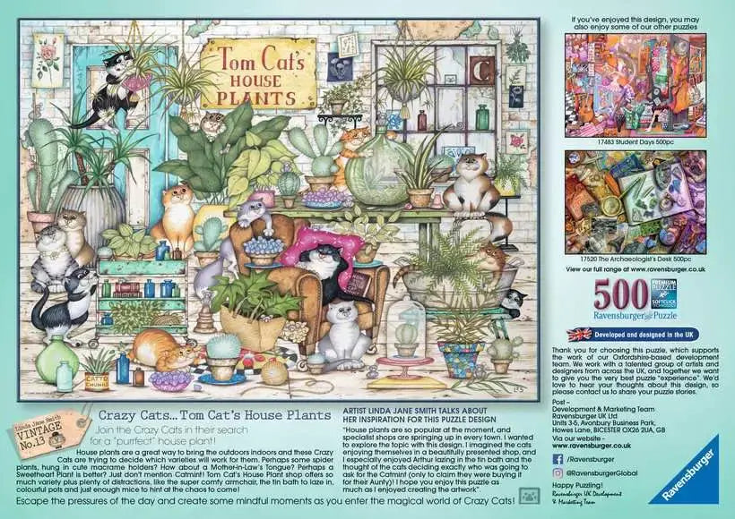 Ravensburger - Crazy Cats - Tom Cat's House Plants - 500 Piece Jigsaw Puzzle