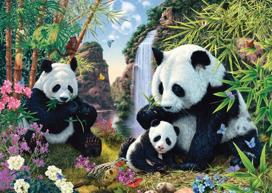 Schmidt - Panda Family at the Waterfall - 500 Piece Jigsaw Puzzle